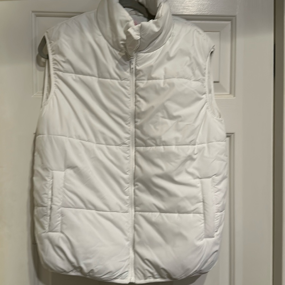 Pink Lily small white puffer vest. Like new
